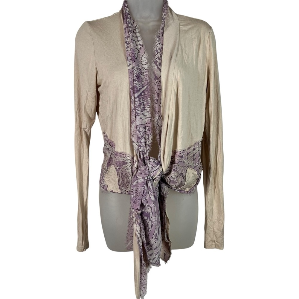 Gimmicks Buckle BKE Purple Chiffon Embroidered Trim Cream Oversized Cardigan Top